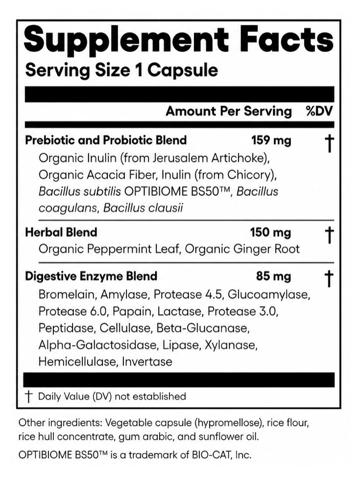 Supplement Facts panel of Physician's Choice Digestive Enzymes, as printed
